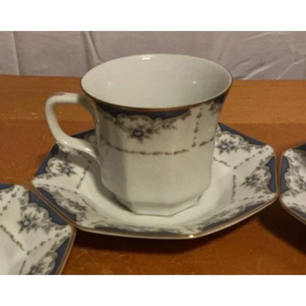 Seizan Fine China Mood Indigo 7936 Tea Cups And Saucers, Set Of 4, Retired
